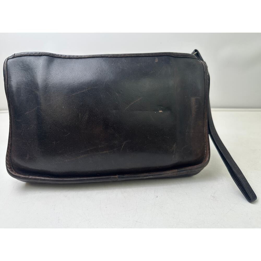 Vintage Coach NYC Dark Brown Leather Zippered Clutch Wristlet - Picture 2 of 8